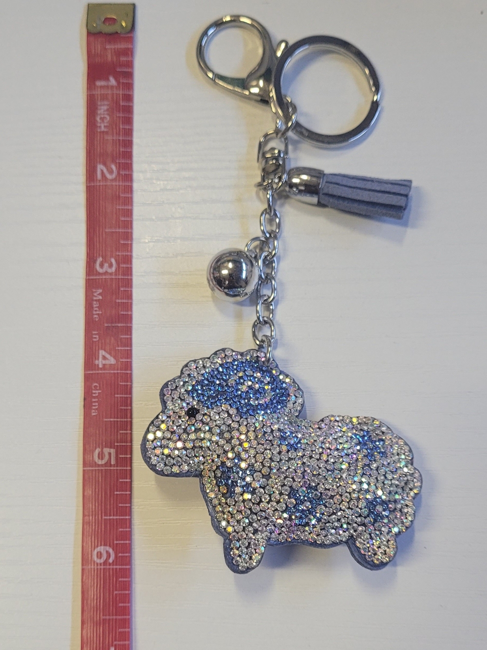 Sparkling Powder Blue Sheep Keychain Pet Charm